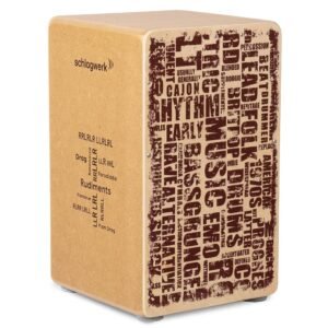 Schlagwerk CP86 Cajon Rudiments Styles Medium - Cajon Instrument with Two Snare Rugs 45 x 30 x 30 cm - Natural Birch Wood with Stylish Design Print on the Front - Made in Germany