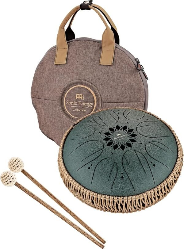 Sonic Energy 10" Tongue Drum - F# Minor, 8 Tones - For Meditation, Yoga, Percussion - Includes Beater & Bag - Dark Green (MOSTD4DG)